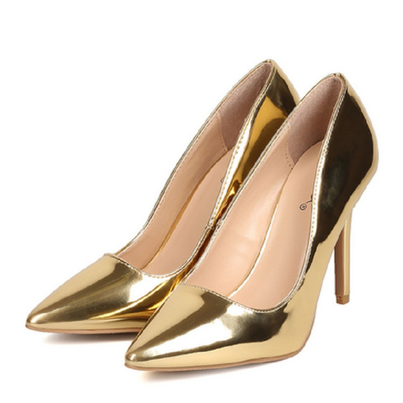 Qupid Shoes - Sexy Metallic Gold heels